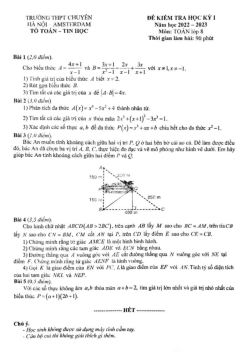 Đề thi học kỳ 1 Toán 8 năm 2022 – 2023 trường THPT chuyên Hà Nội – Amsterdam