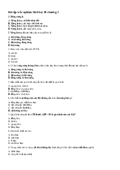 Trắc nghiệm Sinh học 10 chương 3: Chuyển hóa vật chất và năng lượng trong tế bào