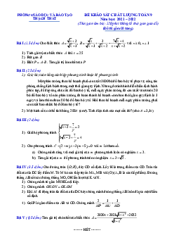 Đề khảo sát Toán 9 năm 2021 – 2022 phòng GD&ĐT Thạch Thất – Hà Nội