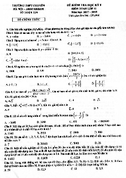 Đề kiểm tra học kỳ 1 Toán 11 năm học 2017 – 2018 trường THPT chuyên Hà Nội – Amsterdam