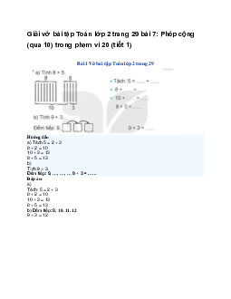 Giải vở bài tập Toán lớp 2 trang 29 bài 7: Phép cộng (qua 10) trong phạm vi 20 (tiết 1) | Kết nối tri thức