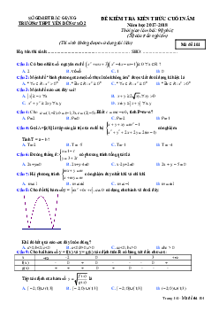 Đề kiểm tra kiến thức Toán 10 cuối năm 2017 – 2018 trường Yên Dũng 2 – Bắc Giang