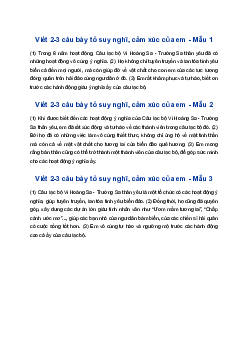 Viết 2-3 câu bày tỏ suy nghĩ, cảm xúc của em về những hoạt động của Câu lạc bộ Vì Hoàng Sa - Trường Sa thân yêu | Tập làm văn 4