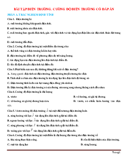 Bài tập trắc nghiệm điện trường-cường độ điện trường Vật lý 11 (có đáp án)