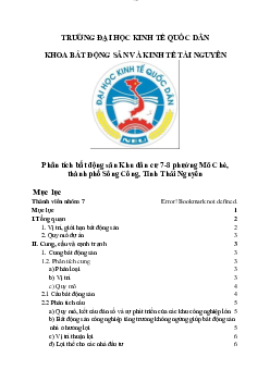 Bài tập môn Quản lý bất động sản đề tài: Phân tích bất động sản Khu dân cư 7-8 phường Mỏ Chè, thành phố Sông Công, Tỉnh Thái Nguyên