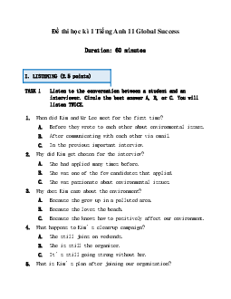 Đề thi học kì 1 Tiếng Anh 11 | Global Success