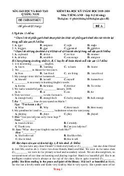 Đề thi HK1 môn Tiếng Anh 8 Quảng Nam 2019-2020 có đáp án