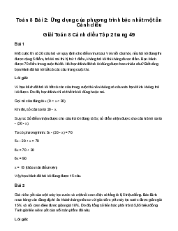 Giải Toán 8 Bài 2: Ứng dụng của phương trình bậc nhất một ẩn | Cánh diều