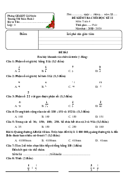 Đề thi cuối học kì 2 lớp 4 môn Toán năm 2019 - 2020 - Đề 1