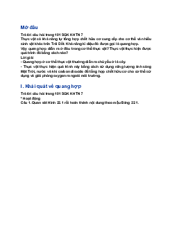 Giải SGK Khoa học tự nhiên 7 bài 22: Quang hợp ở thực vật| Kết nối tri thức