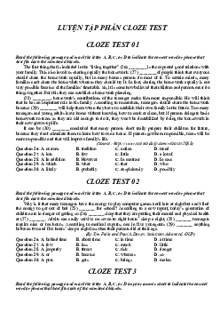 Luyện tập phần CLOZE TEST (48 bài ) ôn thi chuyên Anh