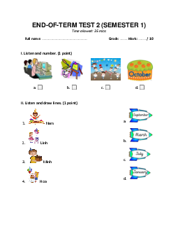 Đề thi học kì 1 môn Tiếng Anh 4 năm 2023 - 2024 sách Global Success | Test 1