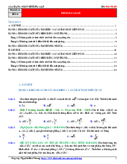 Bài tập trắc nghiệm khoảng cách có đáp án và lời giải