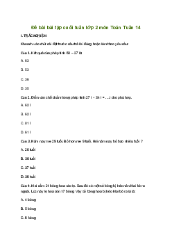 Phiếu bài tập cuối tuần lớp 2 môn Toán Chân trời sáng tạo - Tuần 14
