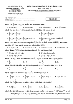 Đề cuối kì 2 Toán 12 năm 2022 – 2023 trường THPT Duy Tân – Kon Tum