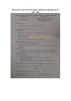 Đề thi học kì 1 lớp 9 môn Toán Phòng GD&ĐT quận Đống Đa năm học 2019 - 2020