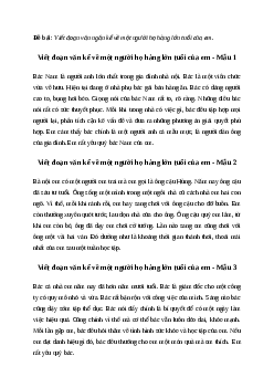 Tiếng việt 4: Viết đoạn văn ngắn kể về một người họ hàng lớn tuổi của em (3 mẫu) | Cánh diều