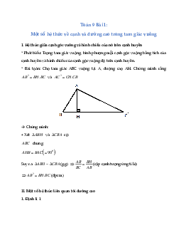 Toán 9 Bài 1: Một số hệ thức về cạnh và đường cao trong tam giác vuông