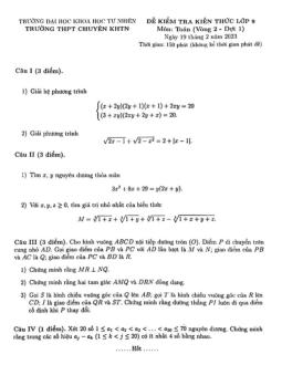 Đề kiểm tra Toán 9 năm 2023 trường chuyên KHTN – Hà Nội (Vòng 2 – Đợt 1)