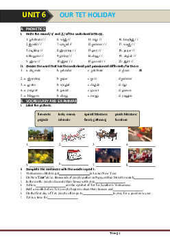 Bài tập Tiếng Anh 6 chương trình mới Bài 6: Our Tet Holiday (có đáp án)-Mai Lan Hương-Hà Thanh Uyên