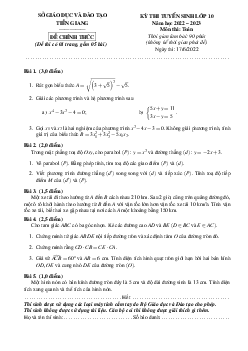 Đề tuyển sinh lớp 10 môn Toán năm 2022 – 2023 sở GD&ĐT Tiền Giang