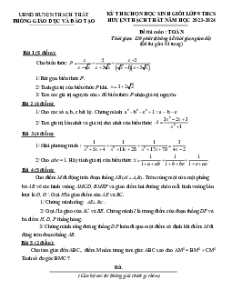 Đề học sinh giỏi Toán 9 năm 2023 – 2024 phòng GD&ĐT Thạch Thất – Hà Nội
