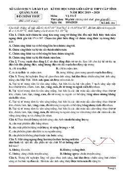 Đề thi HSG 12 môn Lý tỉnh Quảng Nam 2020 có đáp án