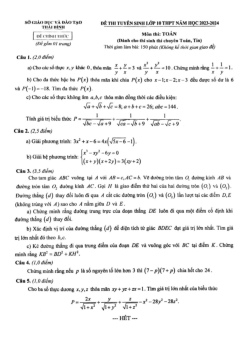 Đề tuyển sinh lớp 10 môn Toán (chuyên) năm 2023 – 2024 sở GD&ĐT Thái Bình