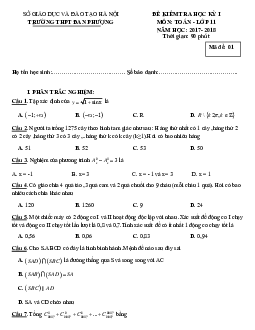 Đề thi HK1 Toán 11 năm học 2017 – 2018 sở GD và ĐT Nam Định
