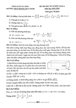Đề học kỳ 2 Toán 8 năm 2022 – 2023 trường THCS Hoàng Hoa Thám – Hà Nội