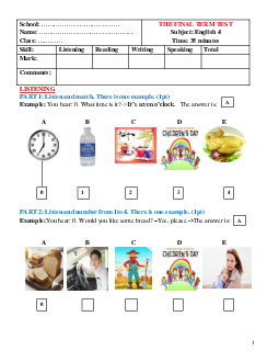 Đề thi học kì 2 môn Tiếng Anh lớp 4 năm 2022 - 2023 | đề 1