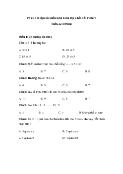 Bài tập cuối tuần Toán lớp 2 Kết nối Tri thức Tuần 22