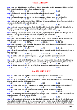 Bài tập trắc nghiệm hoán vị chỉnh hợp tổ hợp (có đáp án)