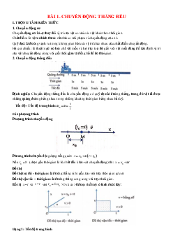 Lý thuyết và trắc nghiệm bài chuyển động thẳng đều Vật lí 10 có lời giải và đáp án