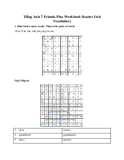 Tiếng Anh 7 Friends Plus Workbook Starter Unit Vocabulary