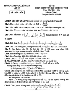 Đề học sinh giỏi Toán 9 năm 2023 – 2024 phòng GD&ĐT Lộc Hà – Hà Tĩnh