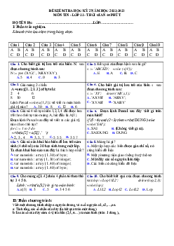 Đề thi học kì 2 môn Tin học lớp 11 năm 2022 - 2023 | Đề 2