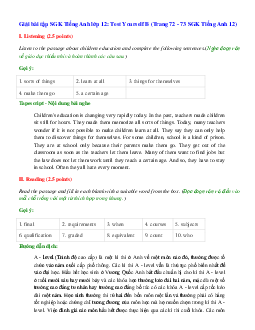 Giải bài tập SGK Tiếng Anh lớp 12: Test Yourself B (Trang 72 - 73 SGK)
