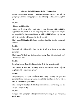 Giải bài tập SGK Sinh học 10 bài 17: Quang hợp