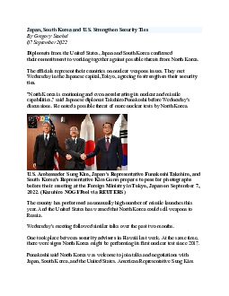 Japan, South Korea and U.S. Strengthen Security Ties?