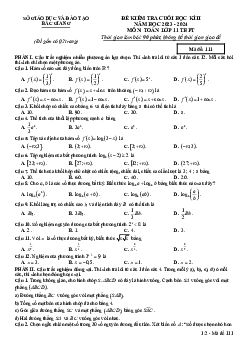 Đề kiểm tra cuối học kì 2 Toán 11 năm 2023 – 2024 sở GD&ĐT Bắc Giang