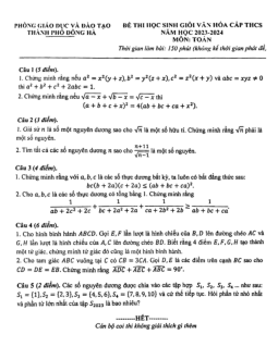 Đề học sinh giỏi Toán THCS năm 2023 – 2024 phòng GD&ĐT Đông Hà – Quảng Trị