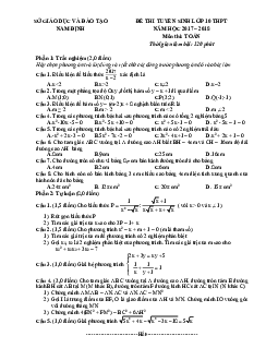 Đề thi tuyển sinh lớp 10 THPT năm học 2017 – 2018 môn Toán sở GD và ĐT Nam Định