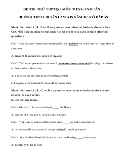 Đề thi thử THPT Quốc gia 2023 môn Tiếng Anh lần 1 trường THPT chuyên Lam Sơn (có đáp án)