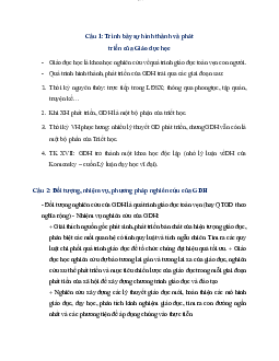 Một số câu hỏi về trình bày sự hình thành và phá triển của Giáo dục học