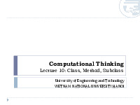 Lecture 10: Class, Method, Subclass môn Nhập môn lập trình | Trường Đại học Công nghệ, Đại học Quốc gia Hà Nội