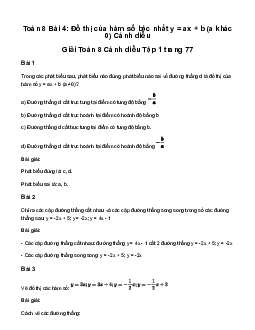 Giải Toán 8 Bài 4: Đồ thị của hàm số bậc nhất y = ax + b (a khác 0) | Cánh diều