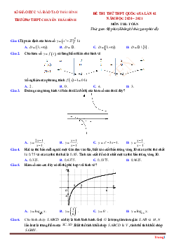 Đề thi thử tốt nghiệp thpt môn toán 2021 chuyên thái bình lần 2 có đáp án và lời giải chi tiết