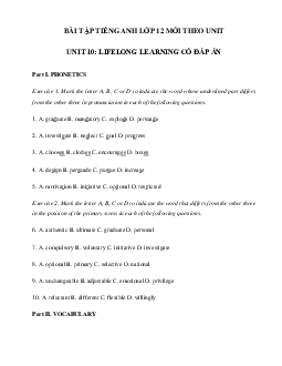 Bài tập từ vựng tiếng Anh lớp 12 Unit 10 Lifelong Learning