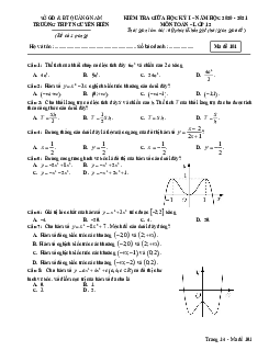 Đề thi giữa HK1 Toán 12 năm 2020 – 2021 trường THPT Nguyễn Hiền – Quảng Nam